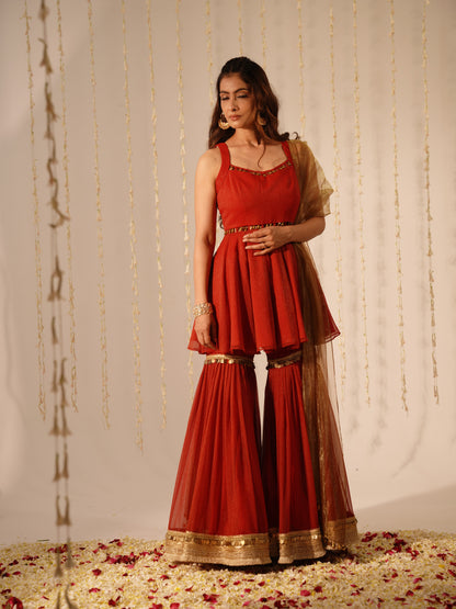 Dark Red sharara Premium Style